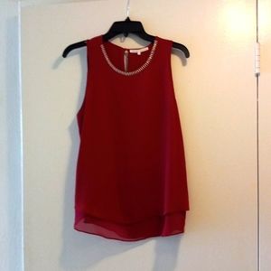 Cranberry red, Sleeveless blouse, with accent neckline